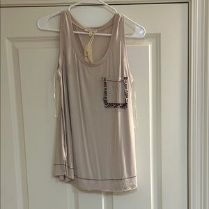 Cream Tank Top with Detailed Pocket size Small